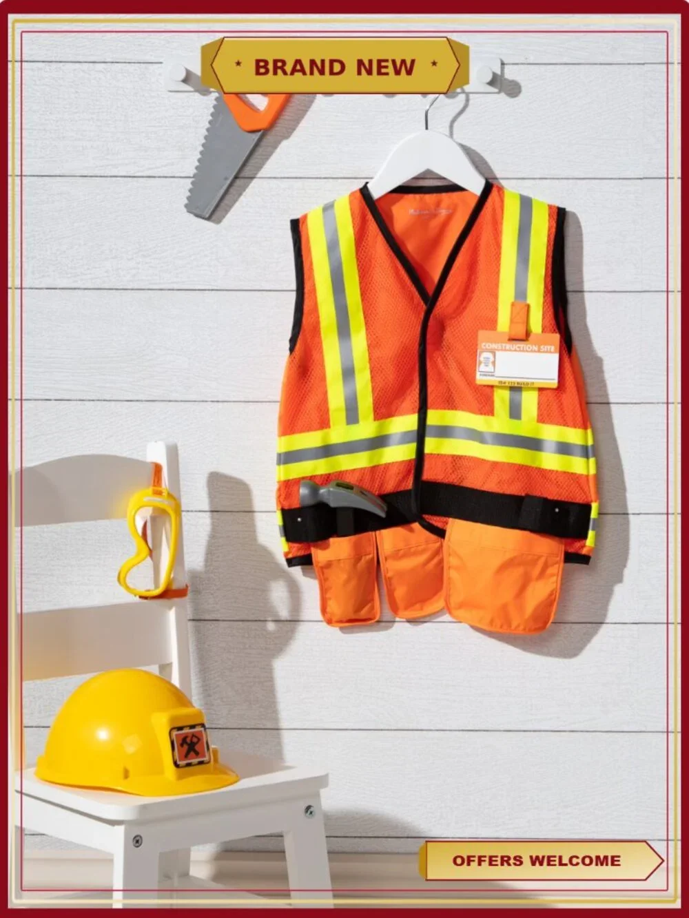 Kids Pretend Play Construction Costume Set 6 pcs